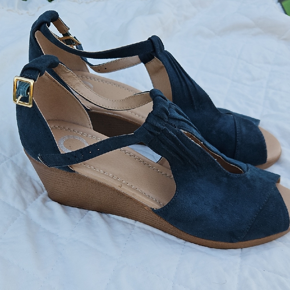 Blue open Toe Wedge Sandals Size 9.5
